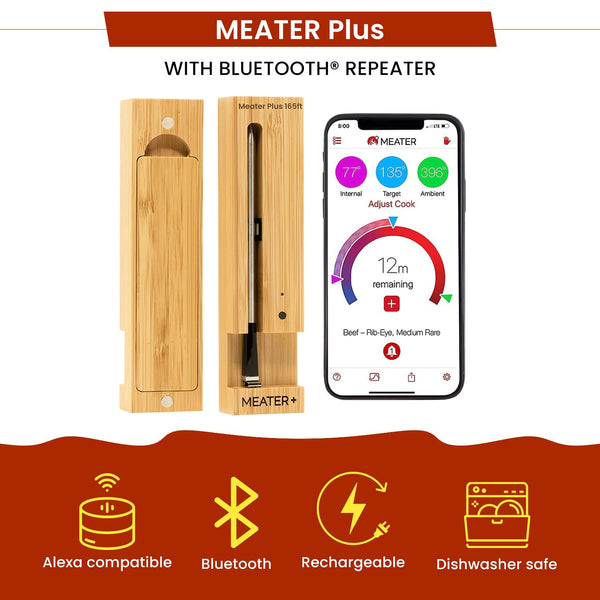 Dual MEATER Plus Long Range Smart Wireless Meat Thermometer With Black BBQ Glove