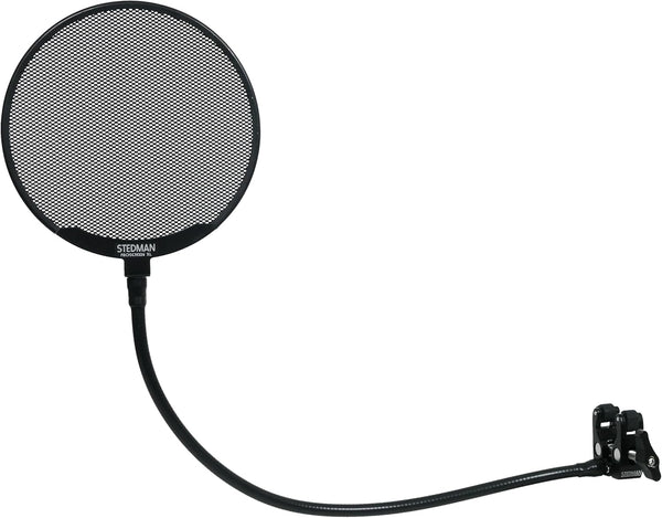 Proscreen XL metal pop filter with adjustable gooseneck attached to microphone stand for studio recording