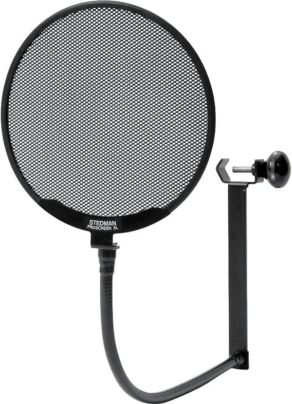 Proscreen XL metal pop filter with adjustable gooseneck attached to microphone stand for studio recording