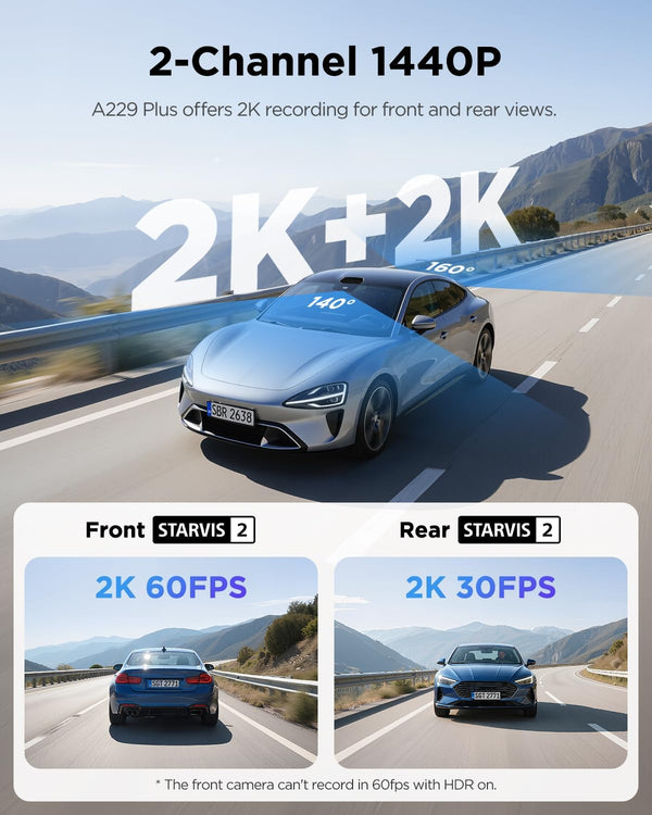 A229 Plus dash cam with Sony STARVIS 2 low light performance