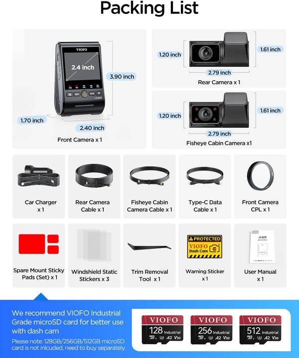 VIOFO A329S 2CH 4K front and 2K rear dash cam installed in car