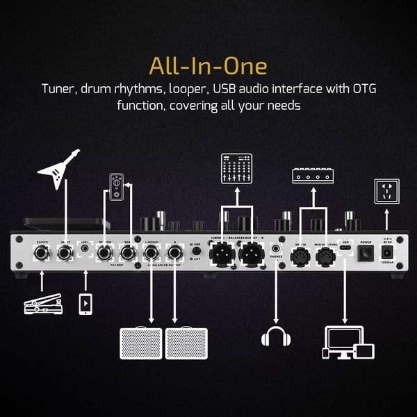 Valeton GP-200 multi-effects processor with built-in expression pedal, 4.3-inch color screen