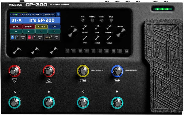 Valeton GP-200 multi-effects processor with built-in expression pedal, 4.3-inch color screen