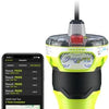 ACR GlobalFix V6 EPIRB connected with mobile app showing GPS self-test and diagnostic results