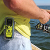 ACR ResQLink 400 personal locator beacon clipped to user while fishing for marine emergency safety