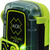 Close-up of ACR ResQLink 400 personal locator beacon showing activation button and GPS emergency device design