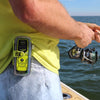 ACR ResQLink View personal locator beacon attached to user while fishing on water for marine safety