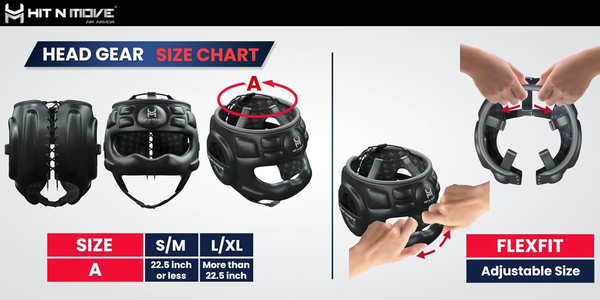 boxing headgear size chart with adjustable flexfit sizing guide