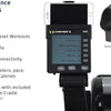 Concept2 PM5 performance monitor displaying workout data including pace watts and calories