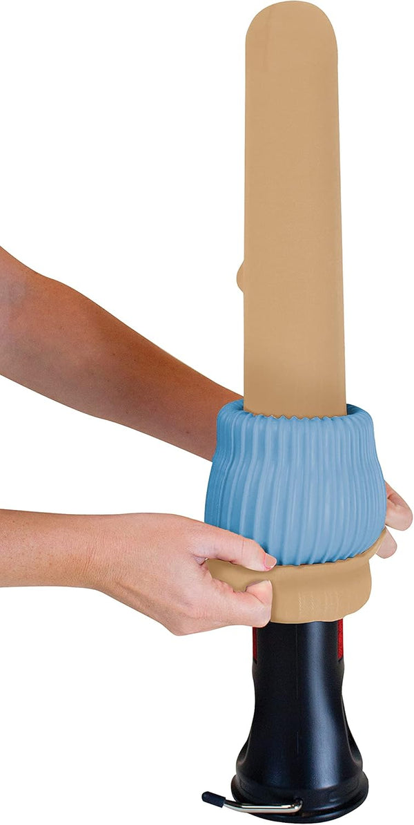 Using Doff N’ Donner cone and sleeve to apply compression stockings smoothly without strain