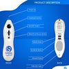 Dolphin Neurostim device front and back view showing controls and features