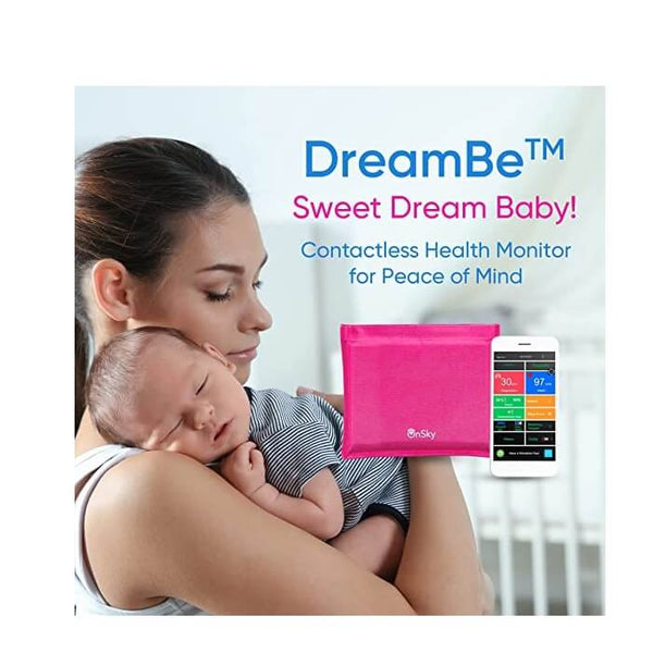 DreamBe-1 Pink by OnSky Contactless Smart Baby Breathing Monitor, Realtime Heart Rate and Sleep Tracker–Monitor Baby Anywhere, Anytime –WiFi, Motion and Crying Notifications