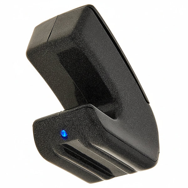 Ebow Plus LED indicator showing power status of electronic bow guitar sustainer