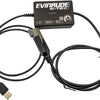 EvDiag Evinrude engine diagnostic kit connected to outboard motor