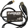 EvDiag Evinrude engine diagnostic kit connected to outboard motor