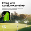 Golf rangefinder displaying front, center, and back green distances for accurate club selection