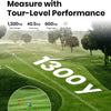 Golf rangefinder measuring long-distance shot up to 1300 yards with high accuracy and flag lock