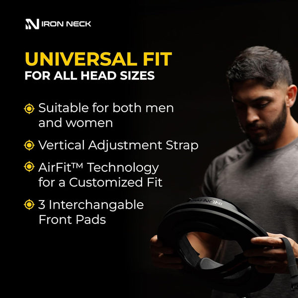 Iron Neck Strength & Therapy Device with AirFit system for neck training, rehab, and posture correction.