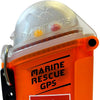 Marine Rescue GPS nexGen personal marine safety beacon front view in waterproof orange housing