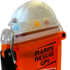 Angled side view of Marine Rescue GPS nexGen emergency locator beacon with secure clip attachment