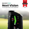 MILESEEY Next Vision GPS golf rangefinder displayed on course with full-color hole mapping and yardage information