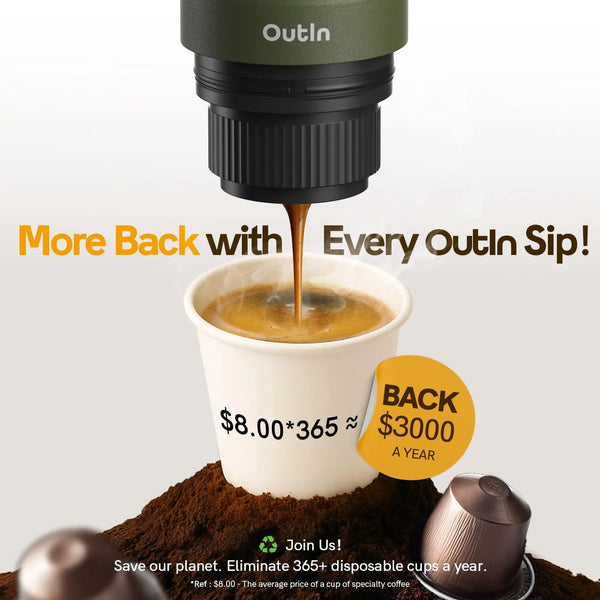 OutIn Nano portable espresso maker helping save money by making coffee daily instead of buying from cafes