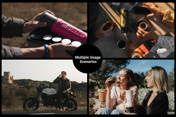OutIn Nano portable espresso maker used outdoors for camping, travel, and social coffee moments