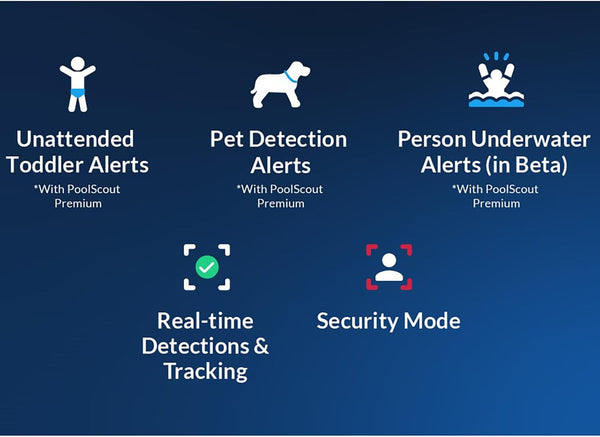 PoolScout premium features including toddler alerts pet detection and underwater person alerts
