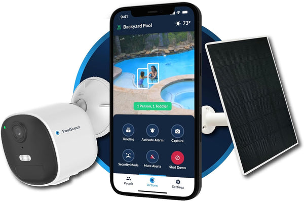 PoolScout wireless pool safety camera with solar panel