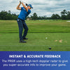 Golfer using PRGR portable launch monitor during swing practice for instant radar feedback