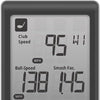 PRGR portable launch monitor showing club speed, ball speed, smash factor, and carry distance data