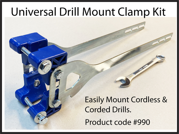 Quikpoint universal drill mount clamp kit with metal arms and hardware for attaching drills