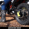 Slacker sag tool measuring suspension sag on adventure motorcycle rear wheel