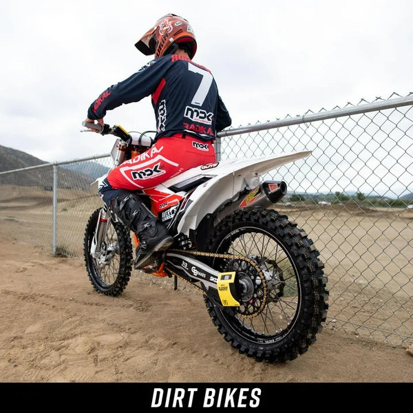 Slacker sag tool installed on dirt bike for suspension sag measurement and setup