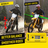 Motorcycle suspension improvement comparison showing better balance and smoother ride with Slacker sag tool