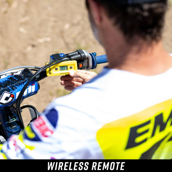 Slacker wireless remote sag tool mounted on handlebar for real time suspension tuning