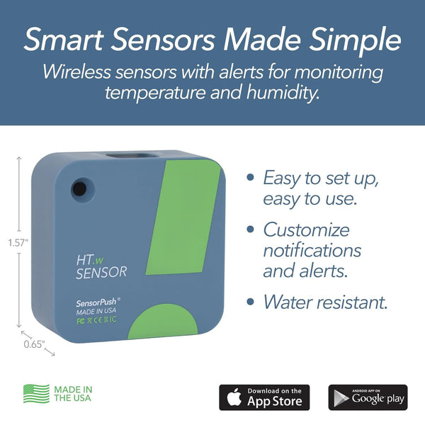Wireless temperature and humidity sensor with easy setup customizable alerts and water resistant design for home monitoring