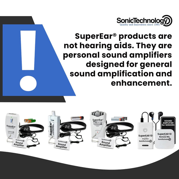 SuperEar personal sound amplifier for sound enhancement not a medical hearing aid
