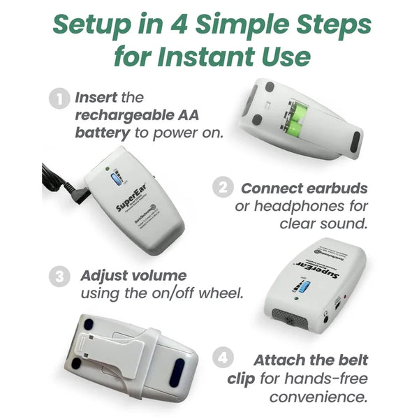 How to set up SuperEar SE9000HP personal sound amplifier in 4 simple steps