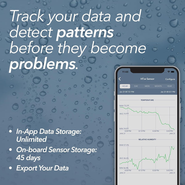Mobile app displaying temperature and humidity data trends with real time monitoring alerts and historical analytics