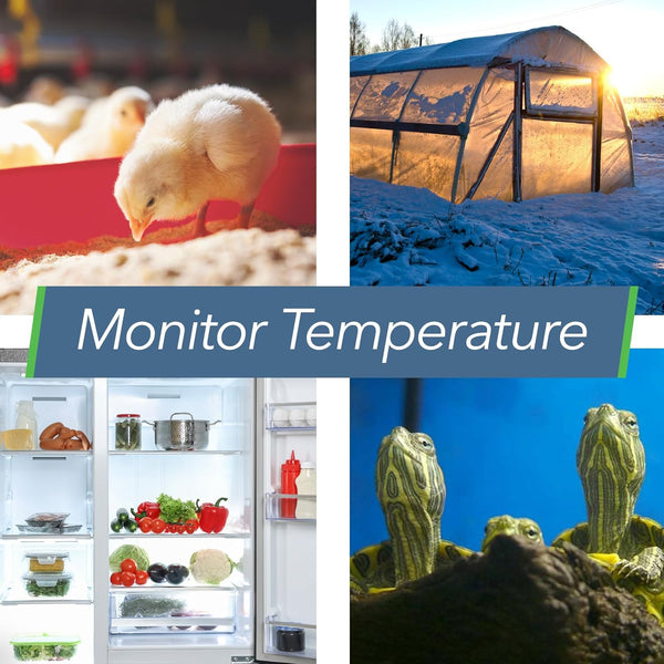 Temperature monitoring sensor used in greenhouse refrigerator and reptile enclosure for consistent climate control