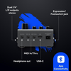 Valeton GP-50 multi effects processor showing MIDI input output USB C headphone out stereo outputs and expression footswitch jack