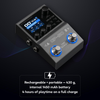 Valeton GP-50 compact multi effects pedal angled view highlighting metal body dual footswitch and control layout