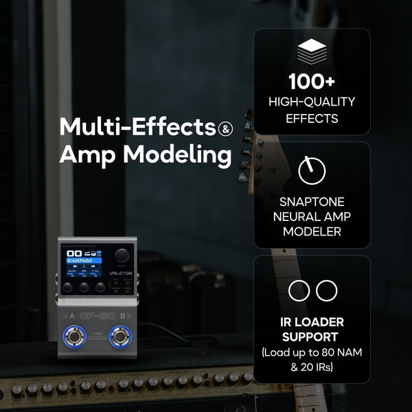 Valeton GP-50 guitar multi effects processor with amp modeling SnapTone neural amp modeler and IR loader support