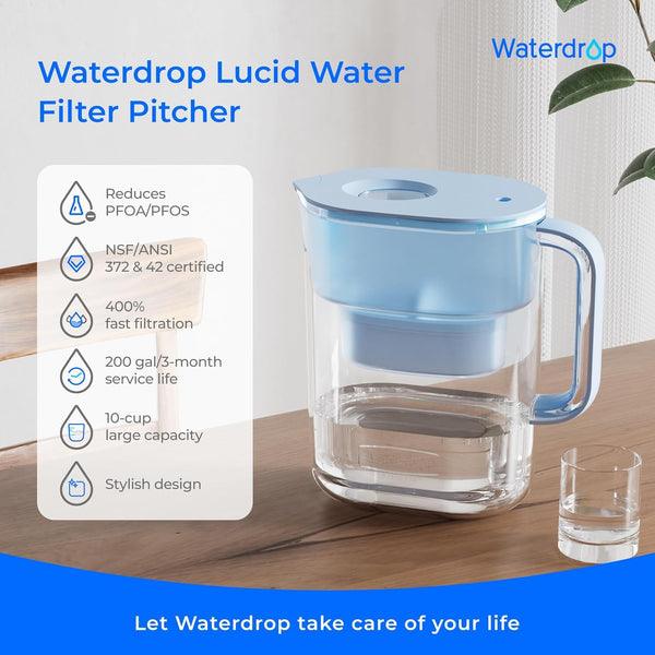 Waterdrop 200-gallon long-life water filter pitcher for clean drinking water