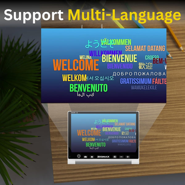 Zoomax Snow 12 video magnifier with OCR text to speech supporting multiple languages