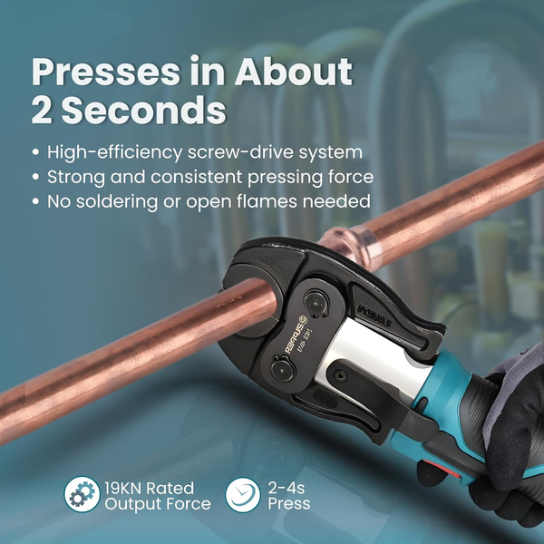 Zupper copper crimping tool supporting multiple pipe sizes including 1/2 inch 3/4 inch and 1 inch copper pipes