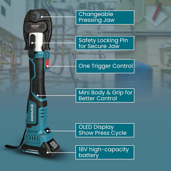 Zupper electric copper crimper used for residential and commercial plumbing HVAC and industrial applications