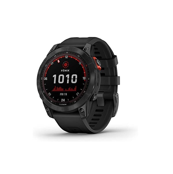 Garmin Fenix 7X Sapphire Solar Adventure smartwatch with Solar Charging Capabilities with GPS Touchscreen Wellness Features Black DLC Titanium with Black Band