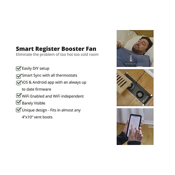 Smart Cocoon DIY “4x10” Vent Booster Fan, Smart Floor Register Booster, iOS & Android AI Controlled, Room Temperature Control, Up to 30% Energy Saving